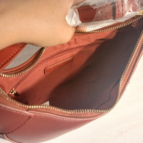 The Drop Crescent Crossbody Top Handle Bag Dark Red Vegan Leather NWT - Picture 8 of 12